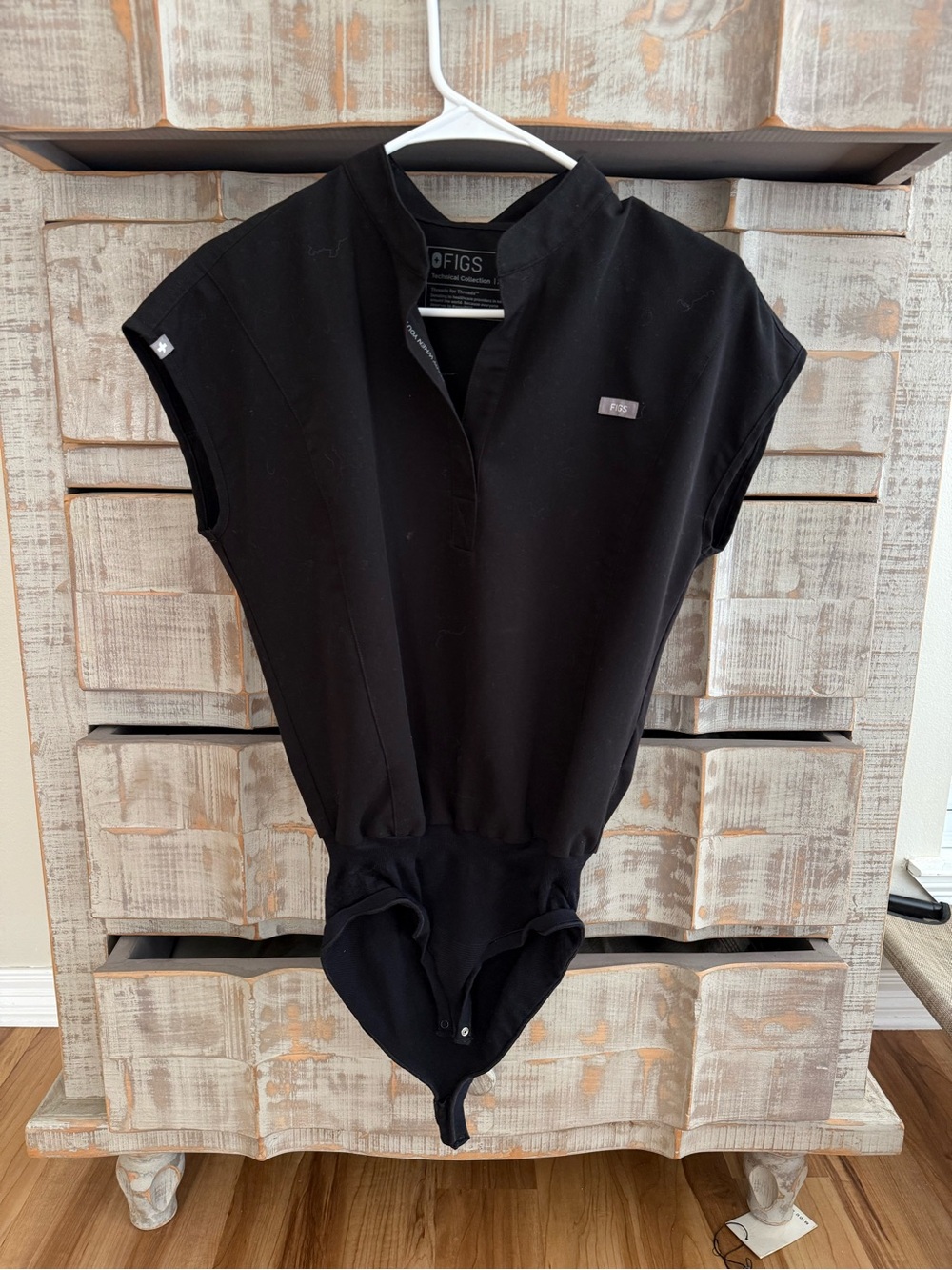FIGS Black Short-Sleeve One-Piece Bodysuit